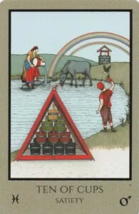 8-9-10 of Cups: Saturn-Jupiter-Mars in Pisces Decans: Dissolving Delusions and Detachment - 39 10 of Cups - Satiety - Telos Tarot