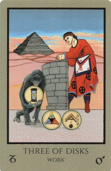 2-3-4 of Pentacles: Jupiter-Mars-Sun in Capricorn Decans: Material Structure of Desire - 24 3 of Disks - Work - Telos Tarot