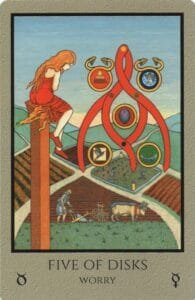 5 of Pentacles: Mercury in Taurus: Resisting Material Changes - 2 5 of Pentacles - Mercury in Taurus - Worry - Telos Tarot