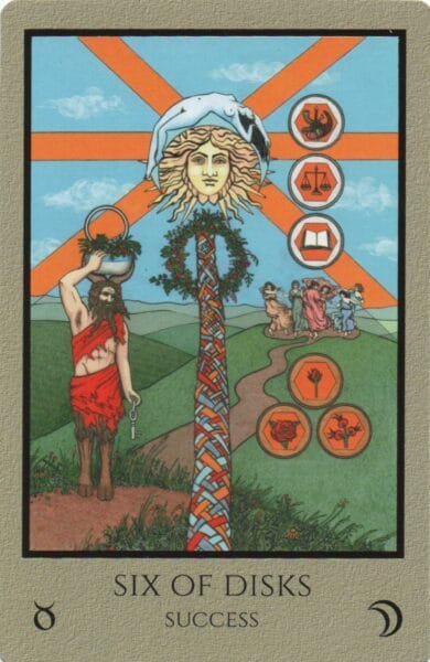 6 of Pentacles: Moon in Taurus: Manifesting Satisfaction - 3 6 of Disks - Success - Telos Tarot
