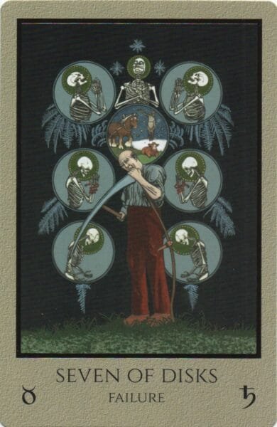 7 of Pentacles: Saturn in Taurus: Overthinking Creates Failure - 3 7 of Disks - Failure - Telos Tarot