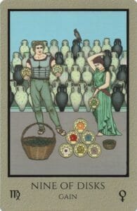 8-9-10 of Pentacles: Sun-Venus-Mercury in Virgo Decans: Discernment Materialized - 12 9 of Pentacles - Gain - Telos Tarot