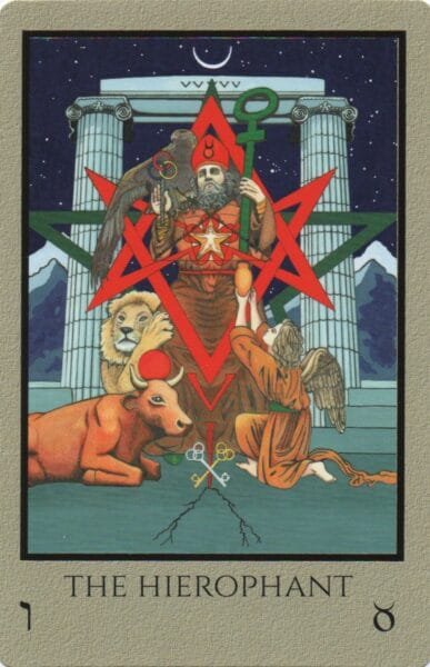 5 of Pentacles: Mercury in Taurus: Resisting Material Changes - 13 The Hierophant - Telos Tarot