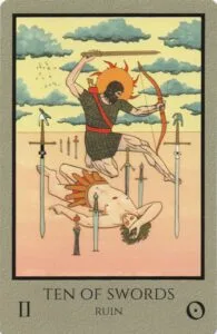 10 of Swords - Sun in Gemini - Overwhelming Mental Exhaustion - 21 10 of Swords - Ruin - Telos Tarot