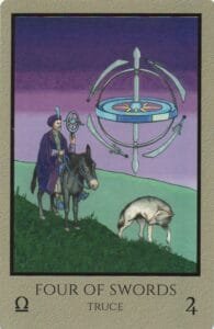2-3-4 of Swords: Moon-Saturn-Jupiter in Libra Decans: Balanced Perspectives - 19 4 of Swords - Truce - Telos Tarot