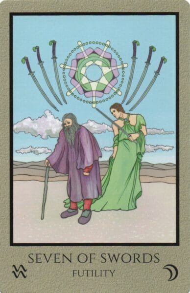 5-6-7 of Swords: Venus-Mercury-Moon in Aquarius Decans: Intelligent Patterns of Collective Philosophy - 52 7 of Swords - Futility - Telos Tarot