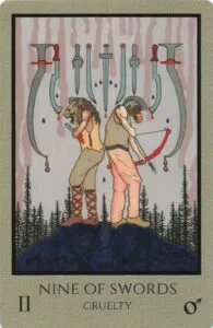9 of Swords: Mars in Gemini: Weaponizing Mental Sharpness - 3 9 of Swords - Cruelty - Telos Tarot