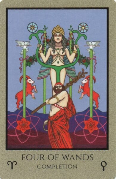 6 of Pentacles: Moon in Taurus: Manifesting Satisfaction - 38 4 of Wands - Completion - Telos Tarot
