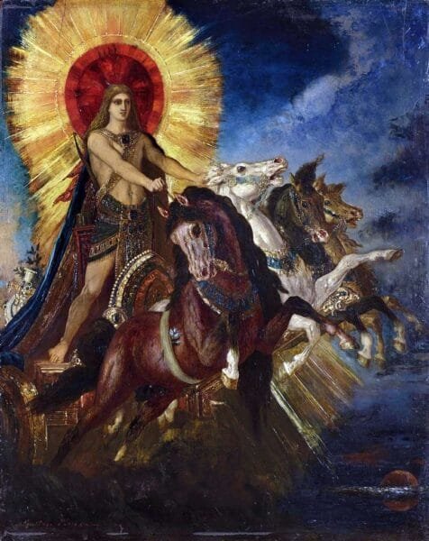 3 of Wands: Sun in Aries: Slay The Dragon - 13 Chariot of Apollo or Phoebus Apollo - Gustave Moreau - Greek Mythology