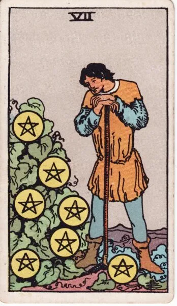 7 of Pentacles: Saturn in Taurus: Overthinking Creates Failure - 24 7 of Pentacles - Original Rider-Waite-Smith