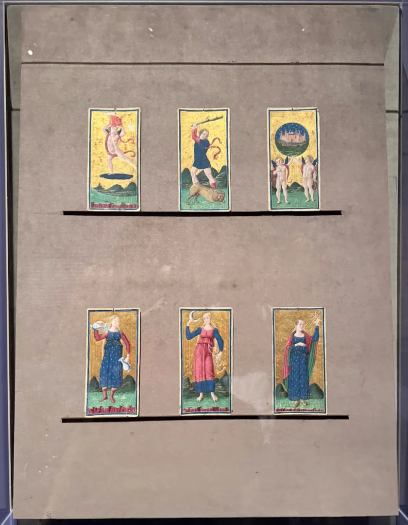Visconti-Sforza Cards - Sun - Fortitude - World - Temperance - Moon - Stars